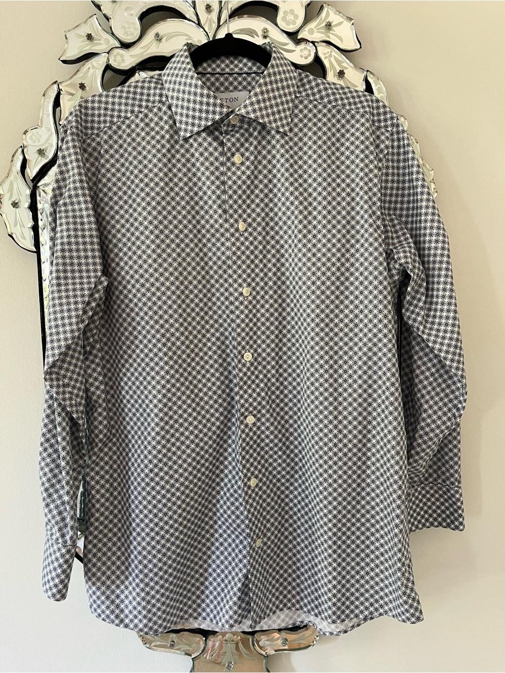 Eton Men's Blue and White Pattern Dress Shirt